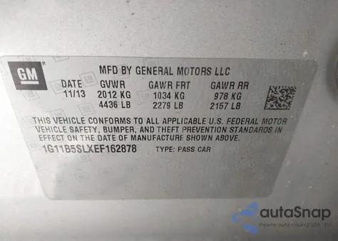 2014 Chevrolet Malibu 1Ls from USA, damaged, VIN 1G11B5SLXEF162878